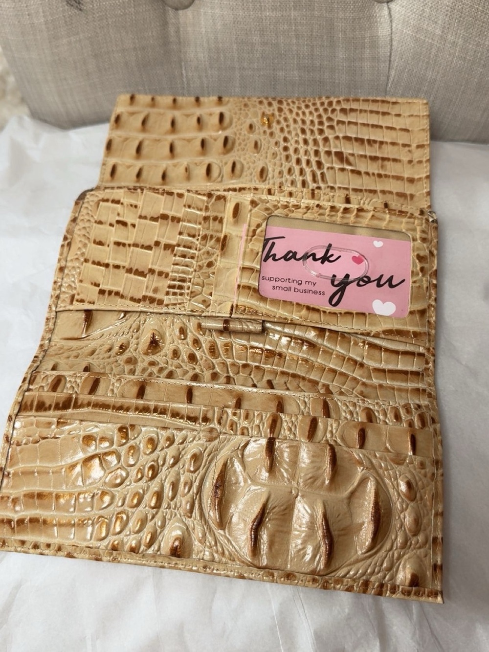 Brahmin Beige and Tan Patchwork Textured Clutch Wallet - Picture 3 of 7